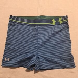 Under Armour women's size Medium 2 tone blue compression shorts, EUC